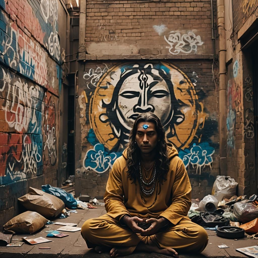 Lord Shiva Meditating in Urban Alleyway