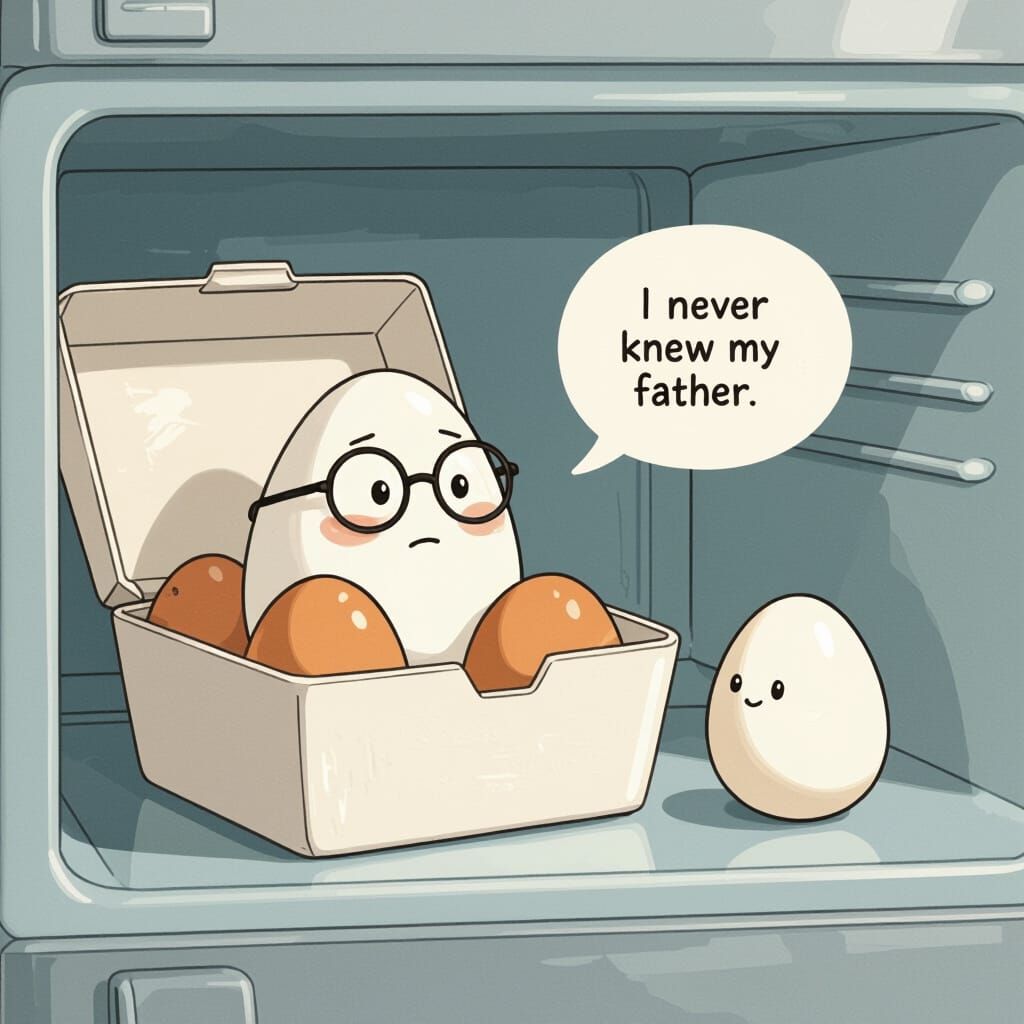 Cartoon Egg Reflects on Fatherhood in Minimalist Style