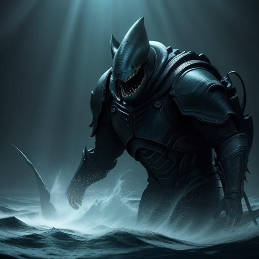 Humanoid Shark Swims in Dark Waters