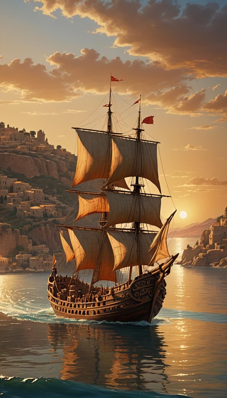 Phoenician Trading Vessel at Golden Hour