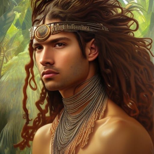 Hawaiian Warrior in Jungle Portrait