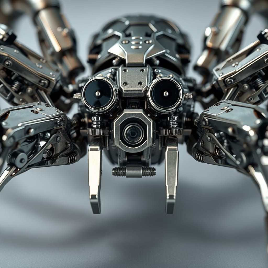 Mechanical Spider Close-Up: Intricate Metallic Details