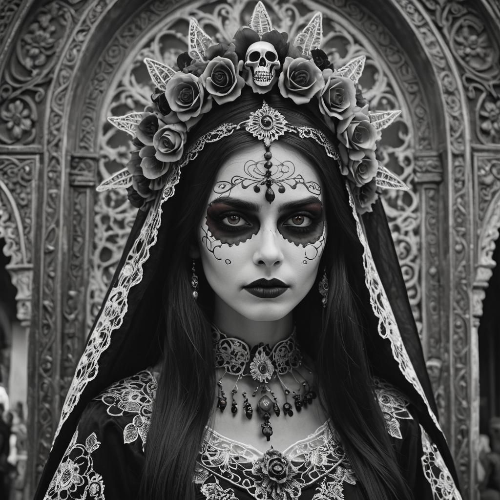 Russian Woman in Catrina Costume, Fantasy Art