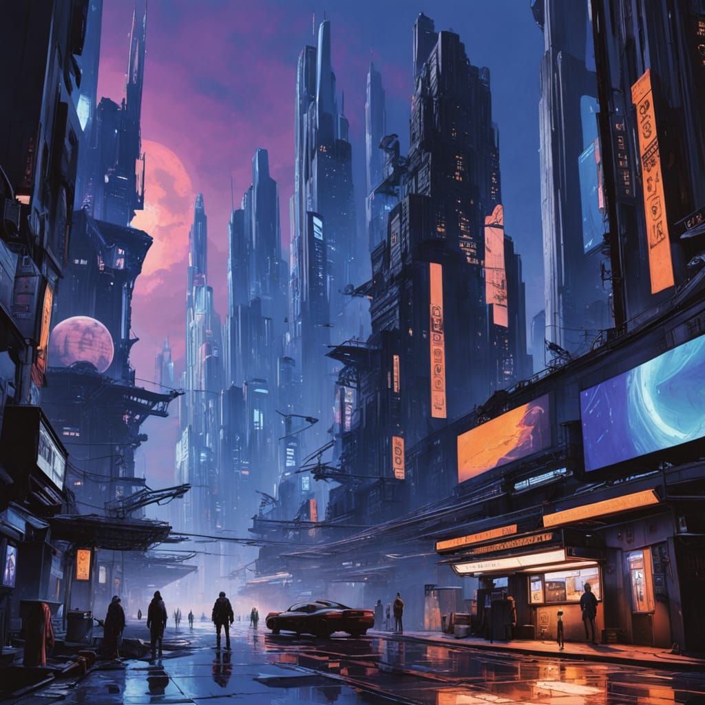 Neon Metropolis at Twilight: Cyberpunk Cityscape