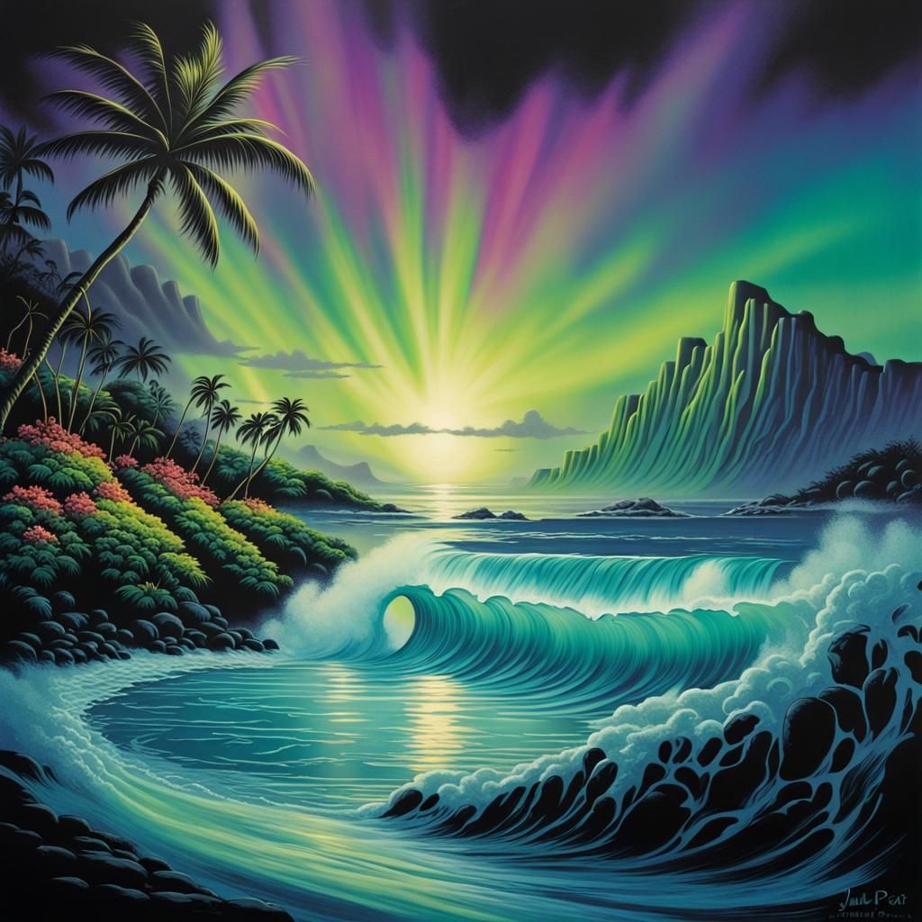 Retro Airbrush Art: Hawaiian Aurora Borealis
