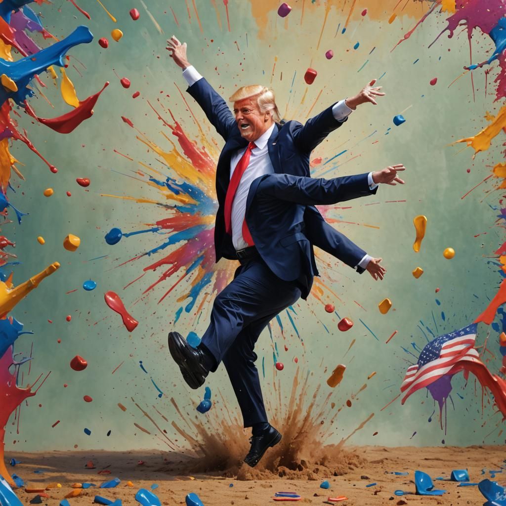 Hyperrealistic Donald Trumps Doing Cartwheels Splash Art