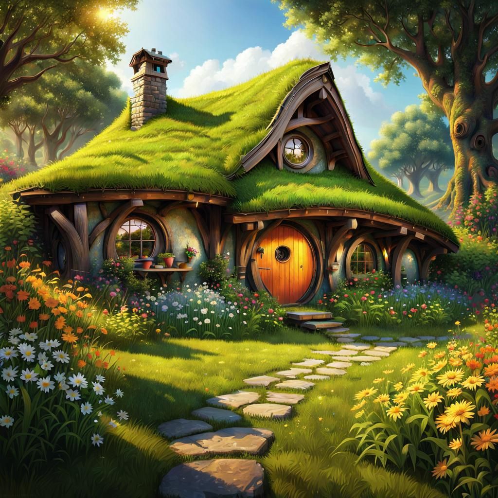 Cosy Hobbit House Exterior with Grass Roof