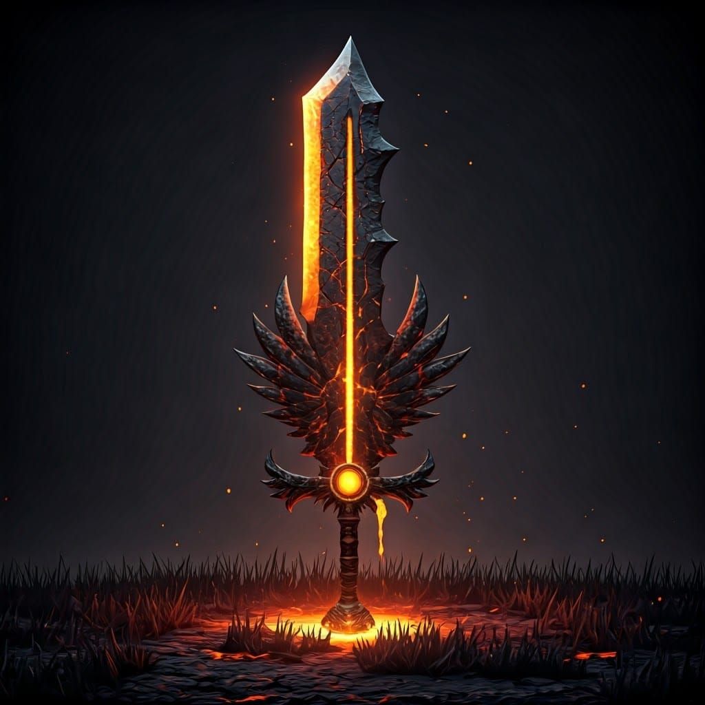 Glowing Lava Zweihänder with Obsidian Wings