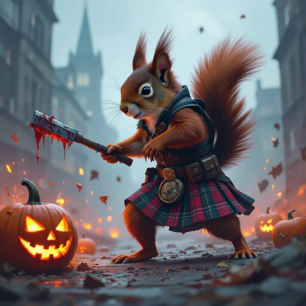 Scottish Squirrel Fights Zombie Pumpkins in Dystopian Glasgo...