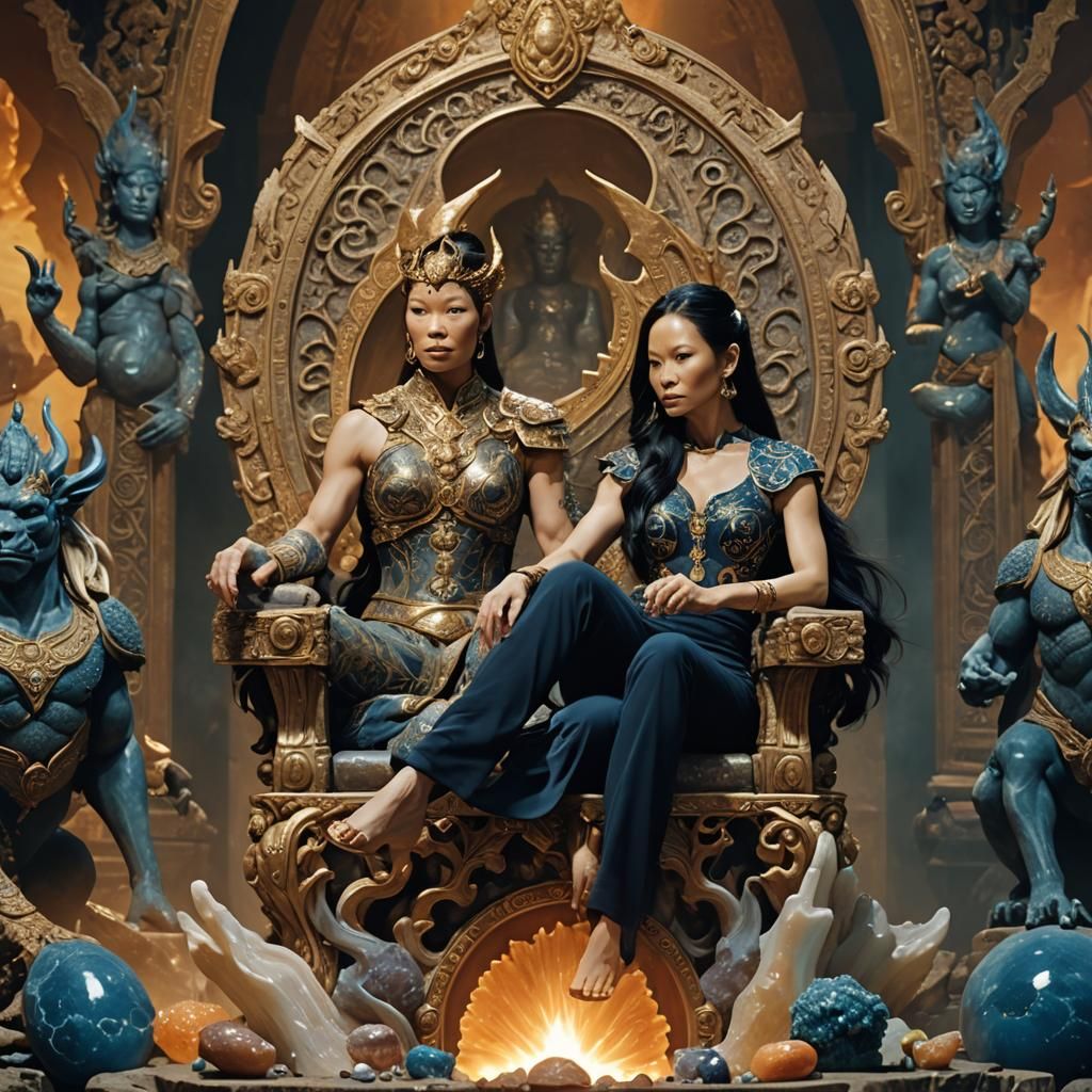 Goddess on Agate Throne in Dark Fantasy Style