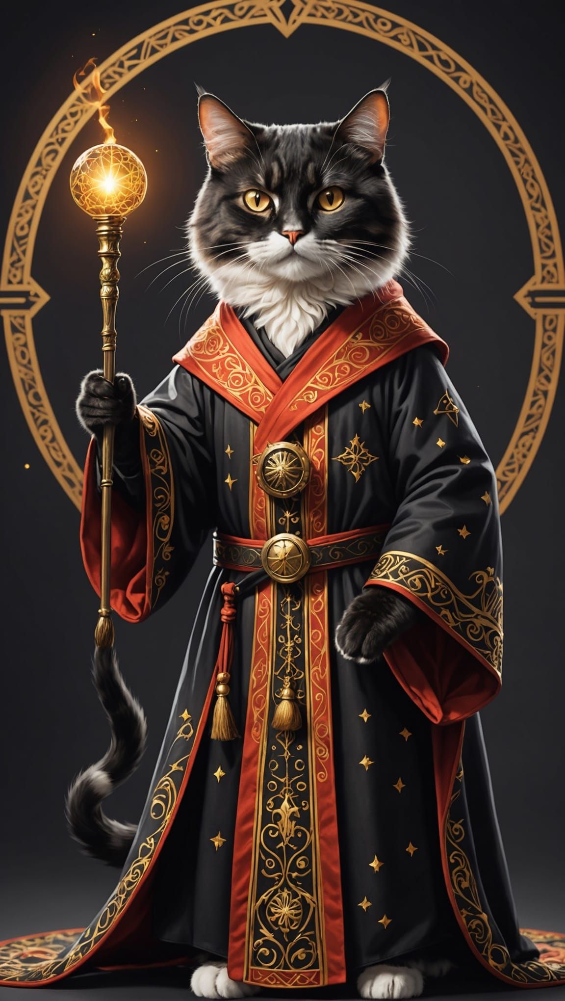 Magician Cat Wielding Wand with Alchemy Robe