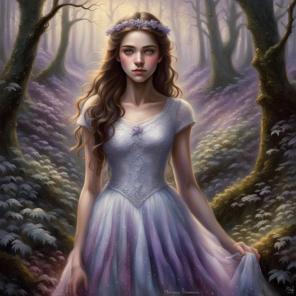 Ethereal Teen in Dewdrop Forest, Fantasy Art