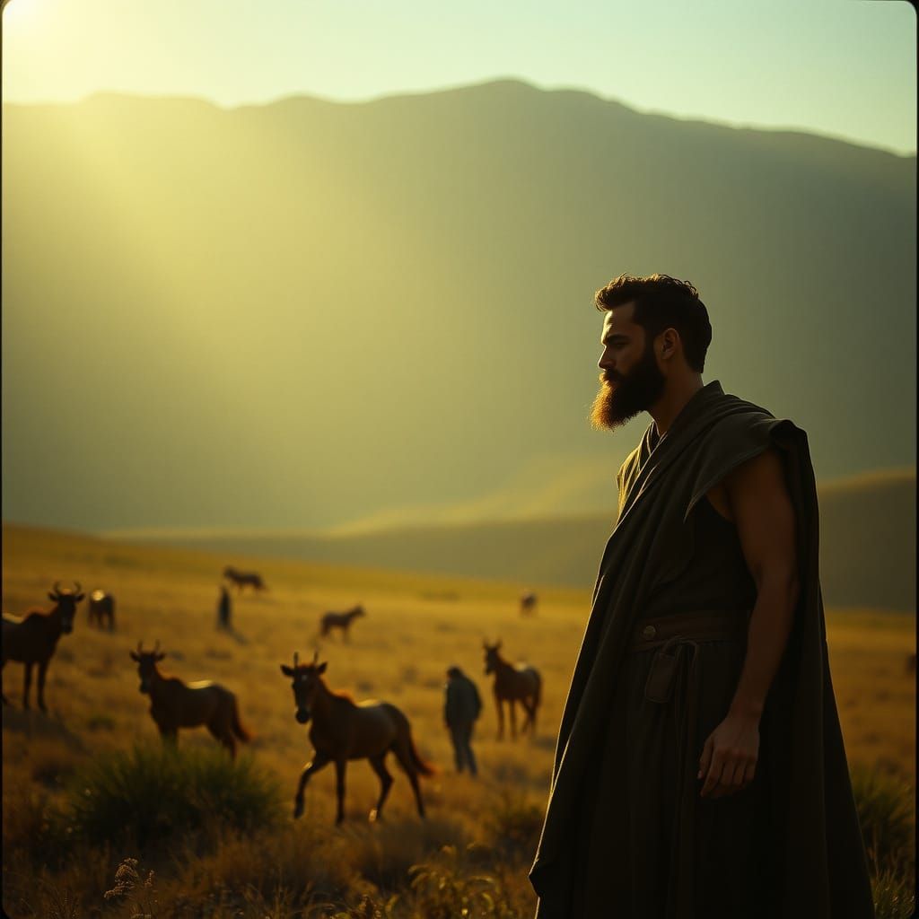 Abel and Cain in Dramatic Cinematic Landscape