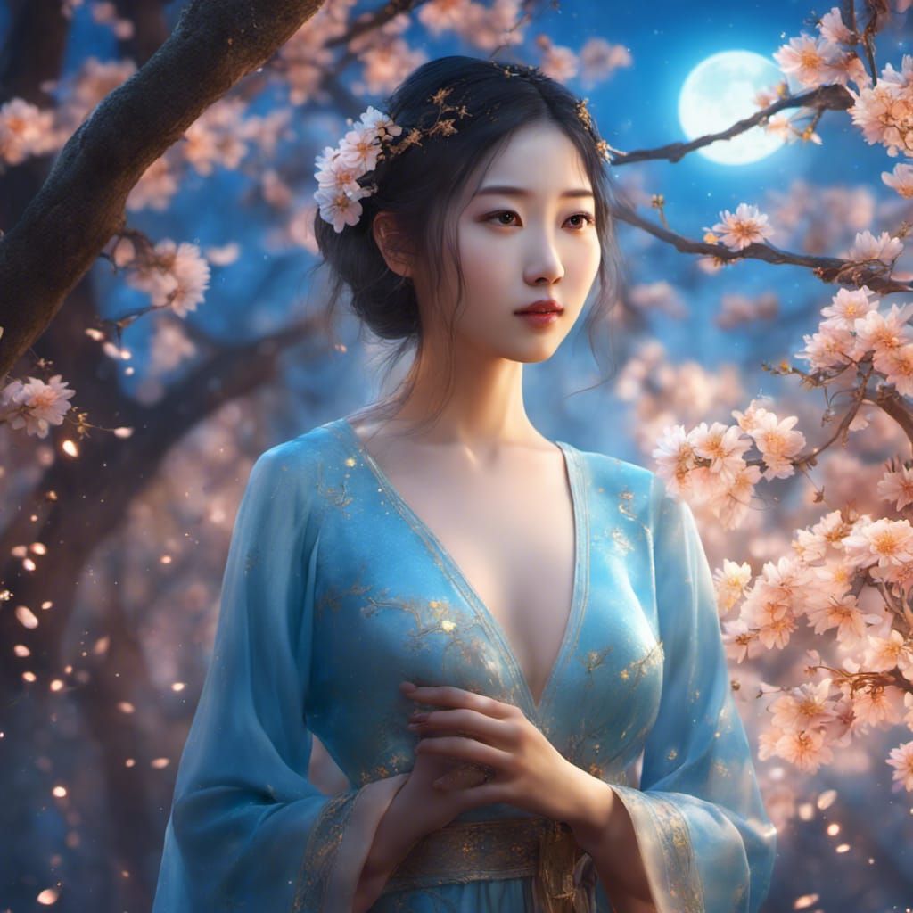 Chinese Fairy in Peach Garden: 3D Render