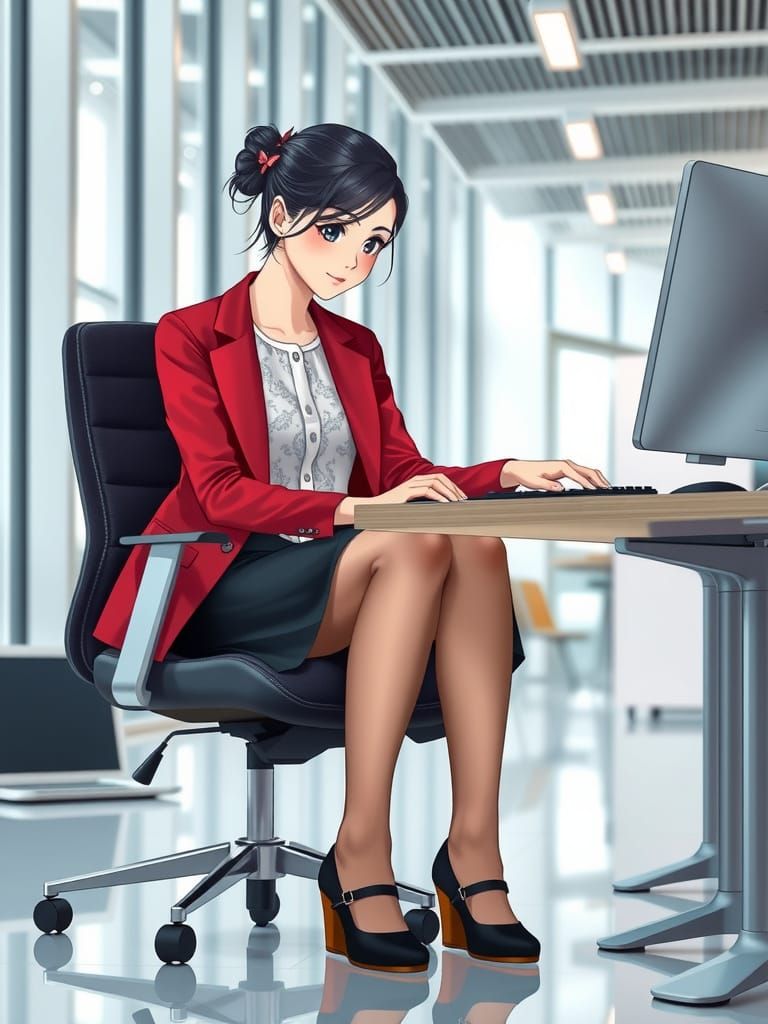 Japanese Female Software Developer in Kawaii-Inspired Office...