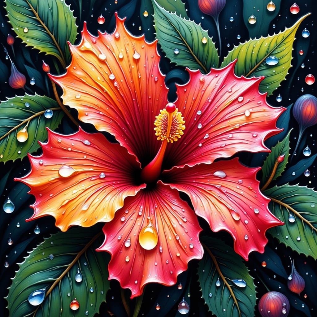 Vibrant Hibiscus Petal after Rain in Graffiti Art Style