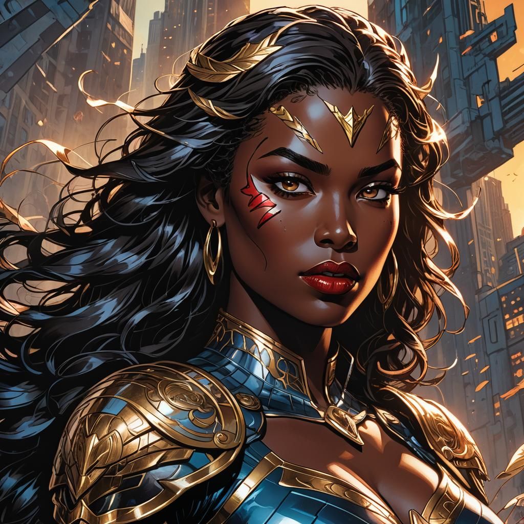 Valkyrie Woman with Luscious Hair in Comic Book Style