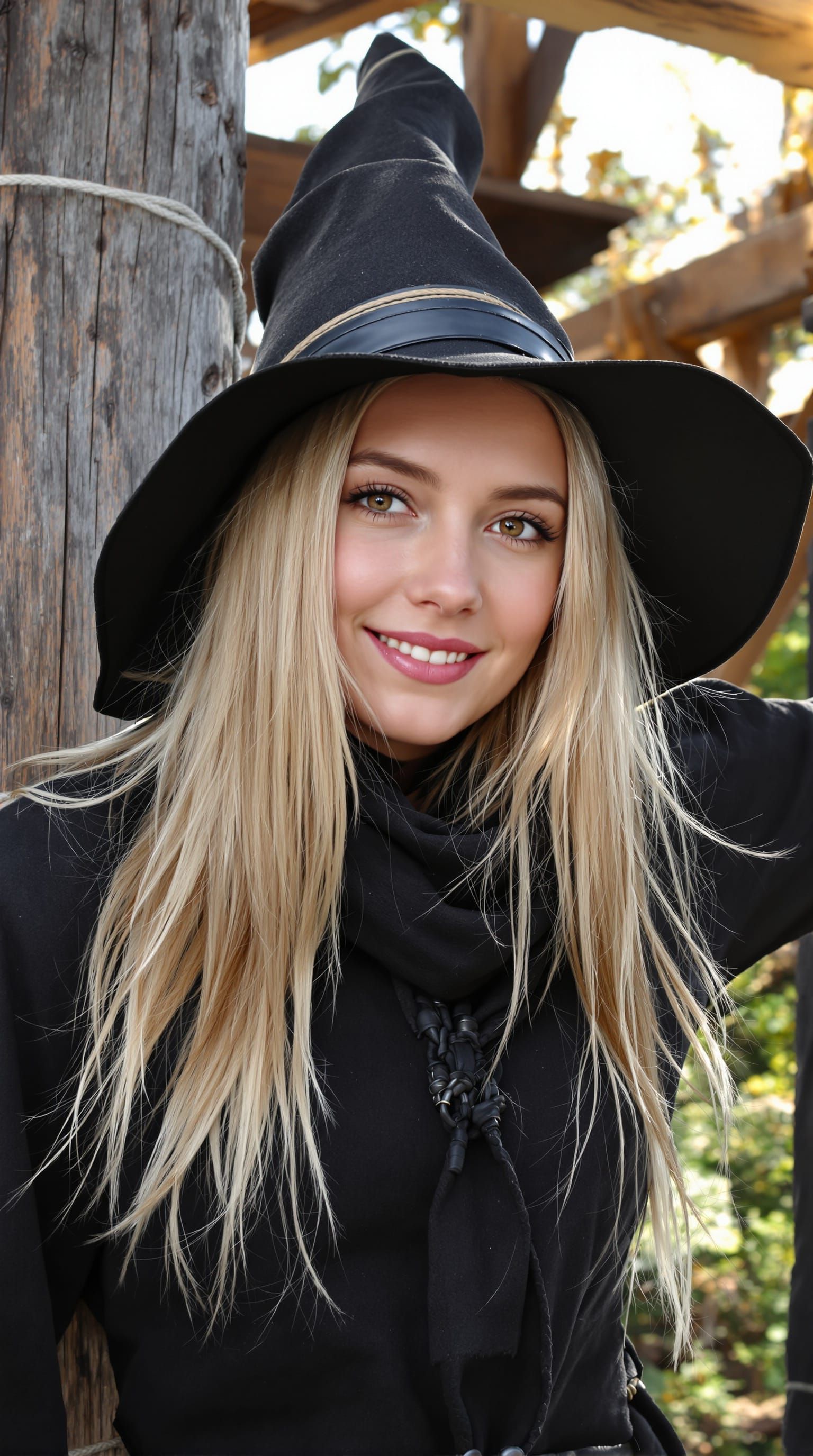 Blonde Woman in Scarecrow Outfit with Hyperreal Details