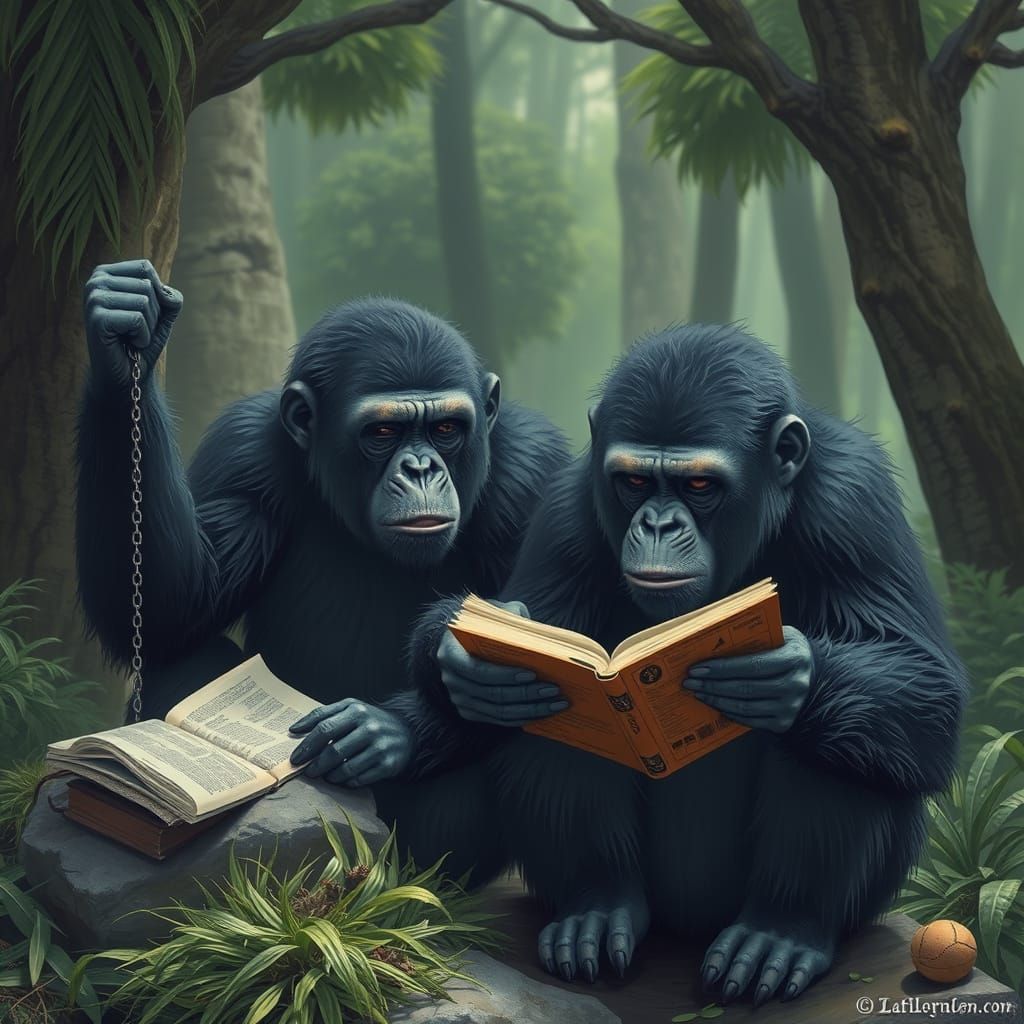 Apes Reading Taunts in Humorous Image