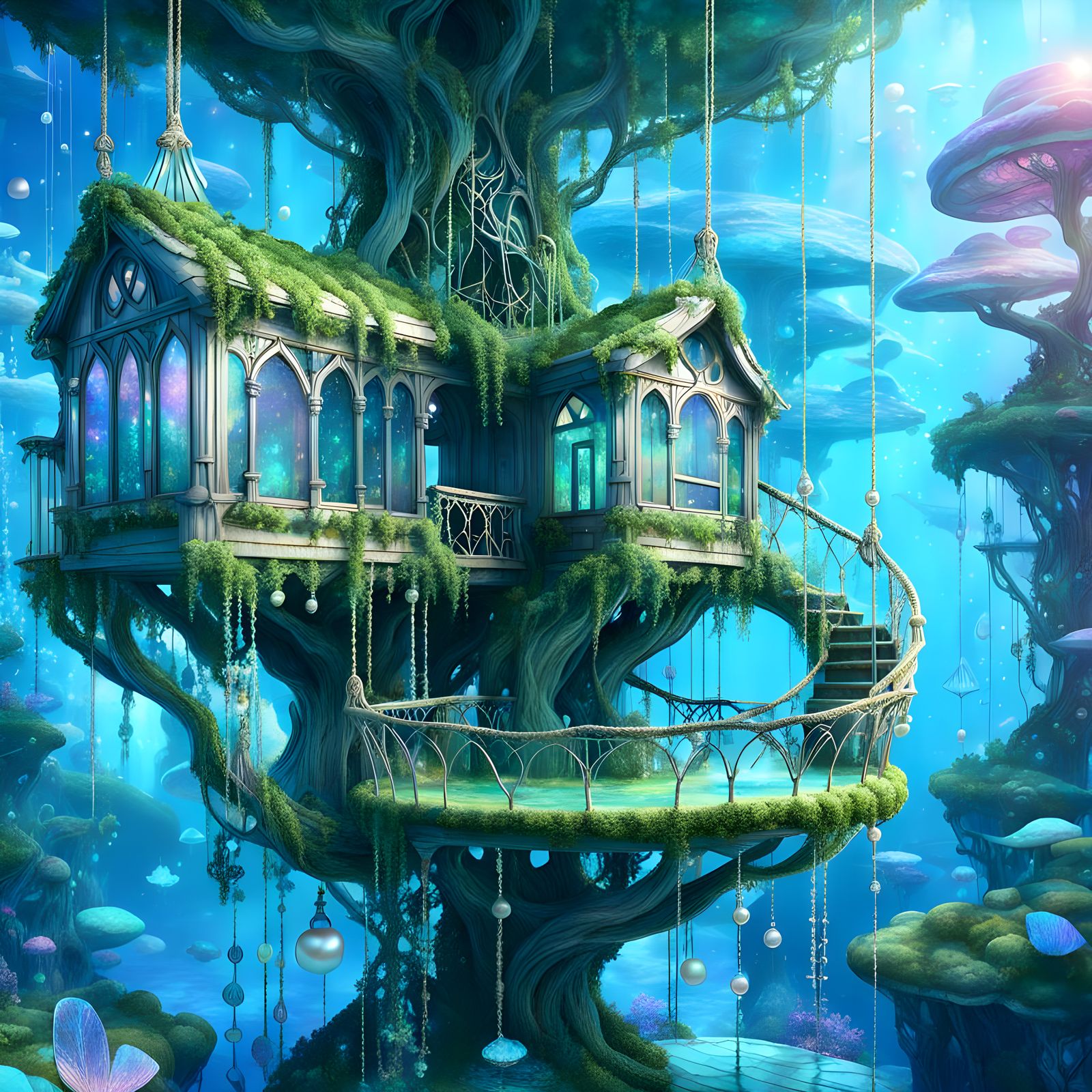 Opalescent Underwater Treehouse in Alien Forest