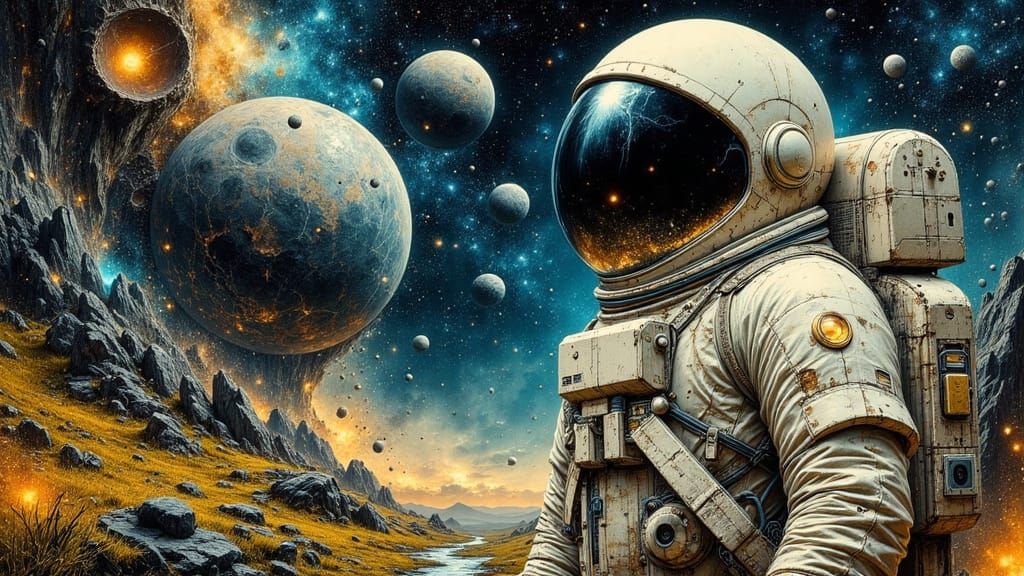 Astronaut in Space with Retro Sci-Fi Style