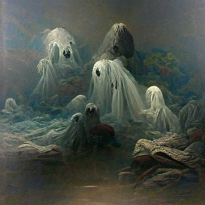 Ethereal Ghosts in a Gothic Horror Scene