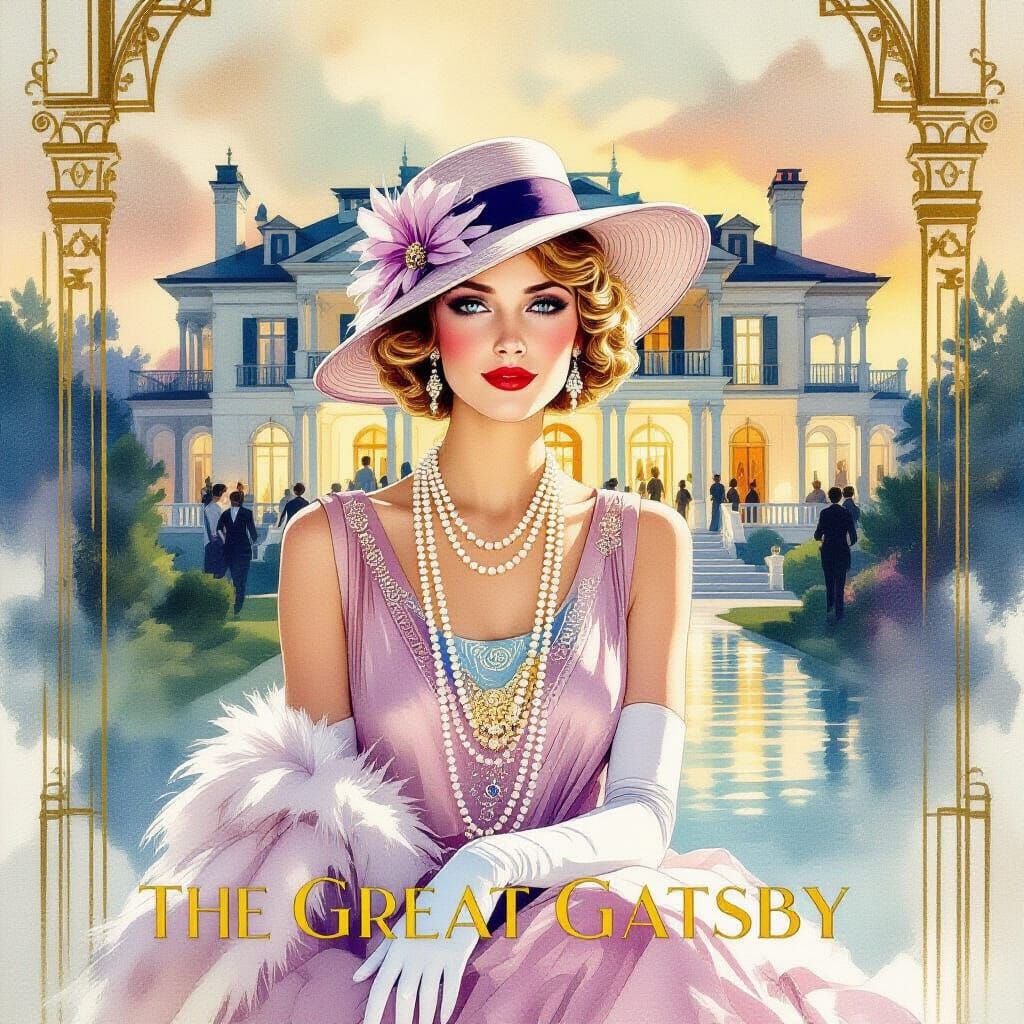 The Great Gatsby Movie Poster in Surreal Watercolor Style