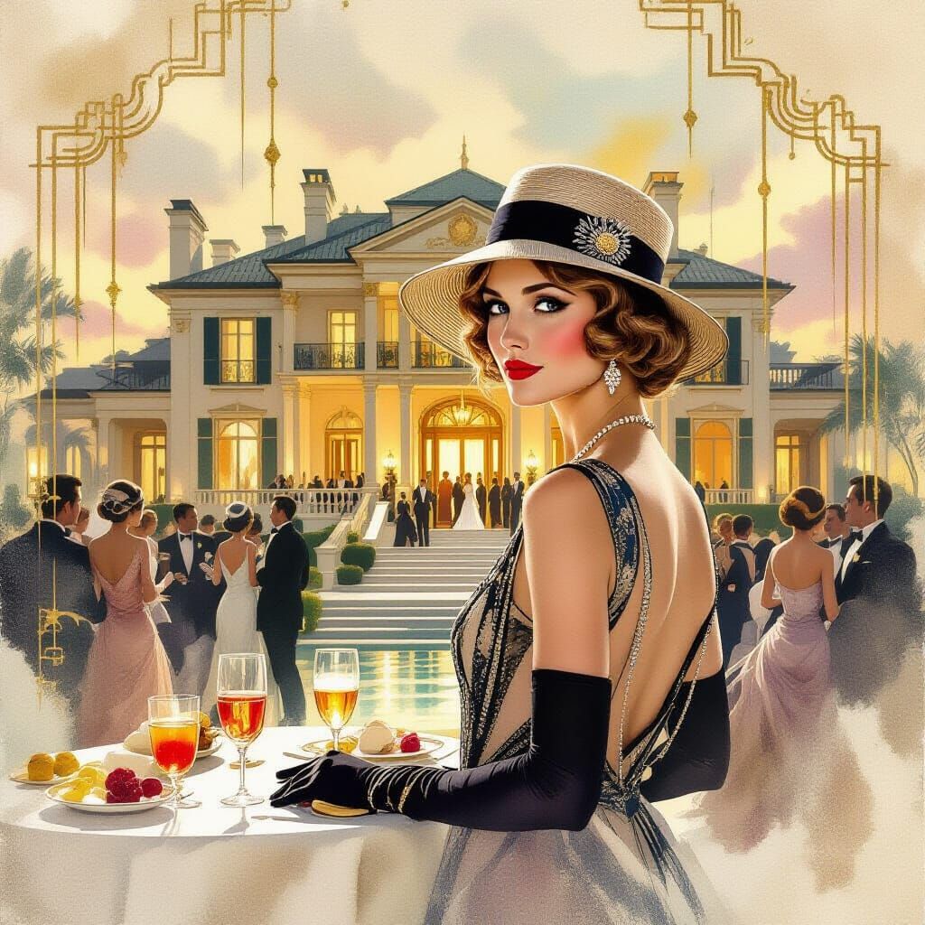 Gatsby Movie Poster: Lauren Hutton as Daisy at 1920s Party