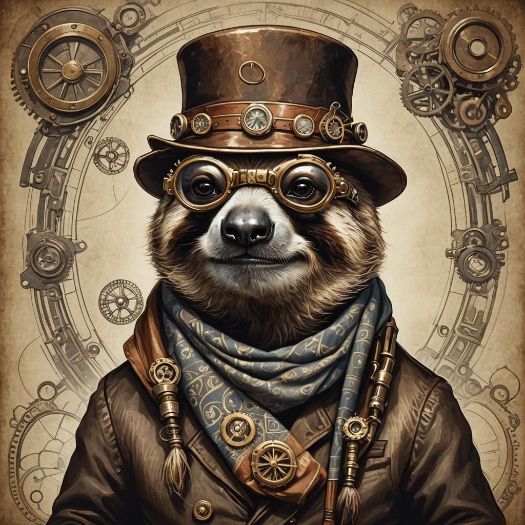 Steampunk Sloth with Monocle and Scarf