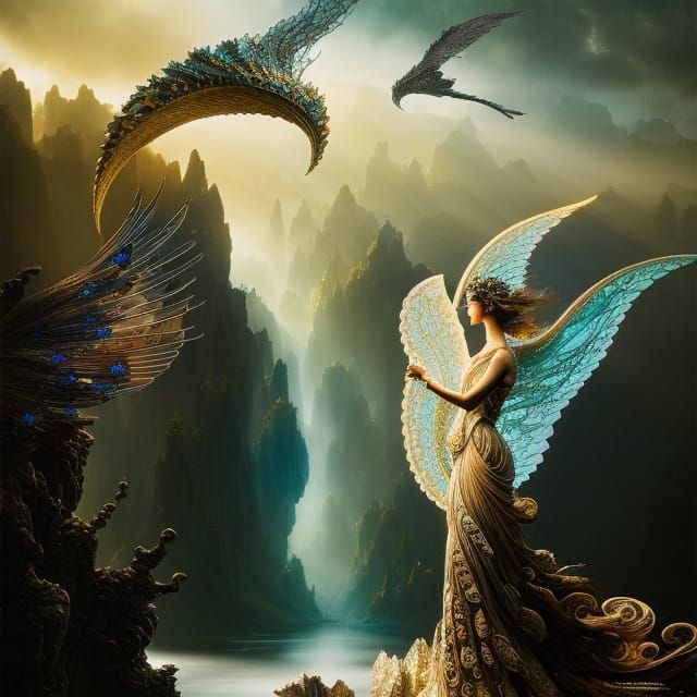 Siren's Song on Rocky Shoreline: Storybook Illustration