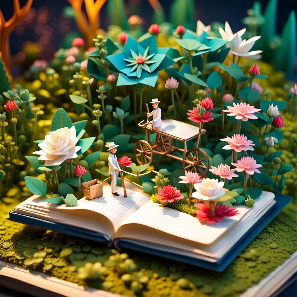 Magical Origami Gardener Pop-Up Diorama