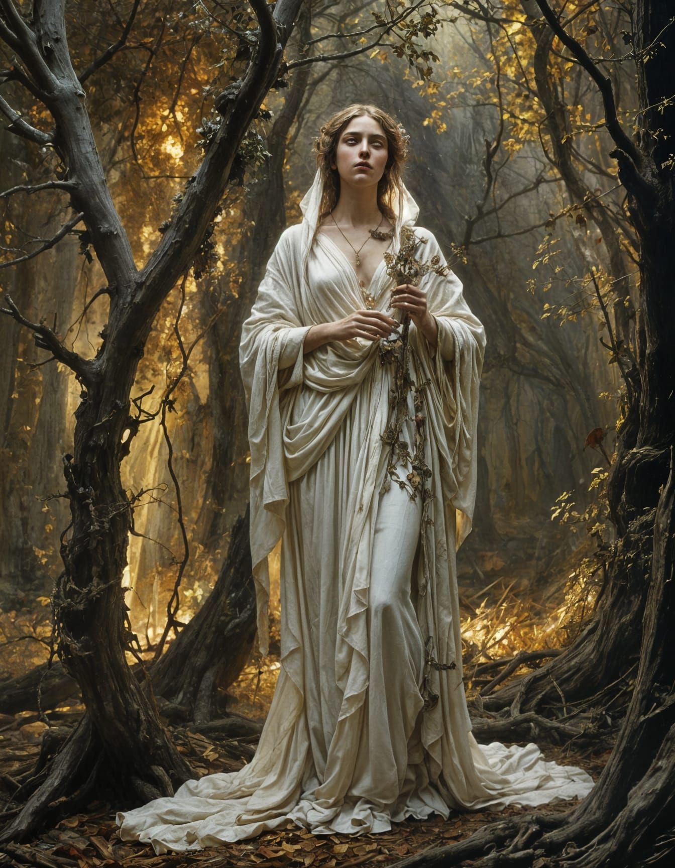 Mystical Forest Figure in Symbolist Watercolour Style