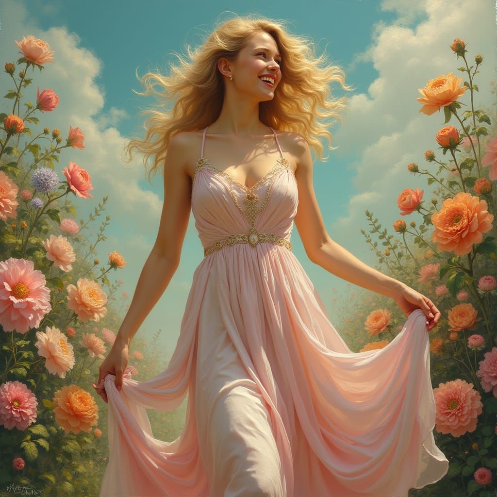 Vibrant Victorian Goddess in Pastel Rainbow Robe