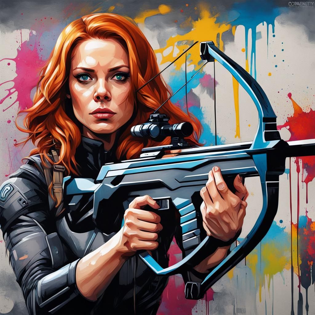 Natasha Romanoff with Crossbow in Graffiti Art