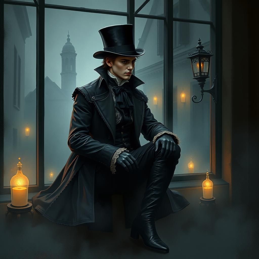 Victorian Character in Gothic Setting, Dreamlike Art