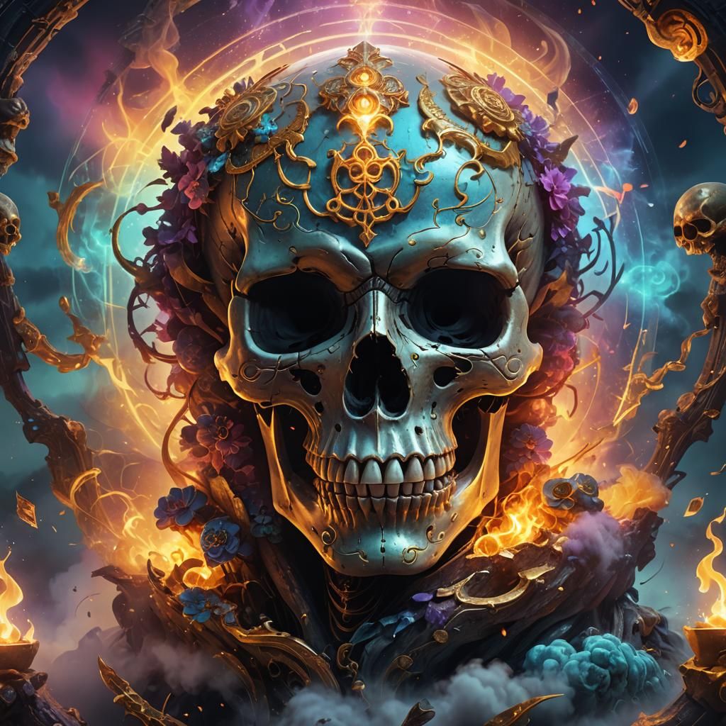 Ethereal Skull in Mystical Gradient Background