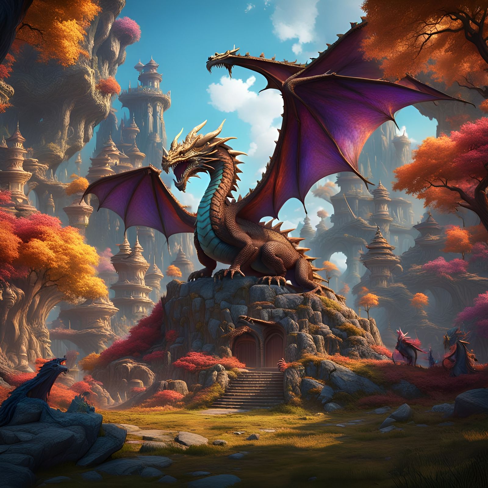 Colorful Dragons in a Fantastical Dragon World