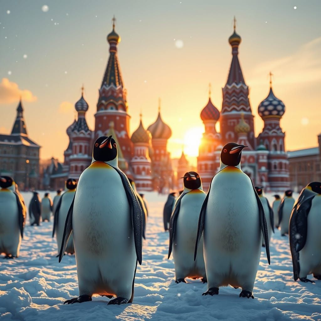 Majestic Penguins Amidst Moscow's Winter Wonderland