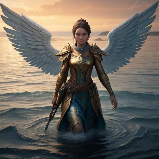 Angel in Water: Detailed Oil Painting