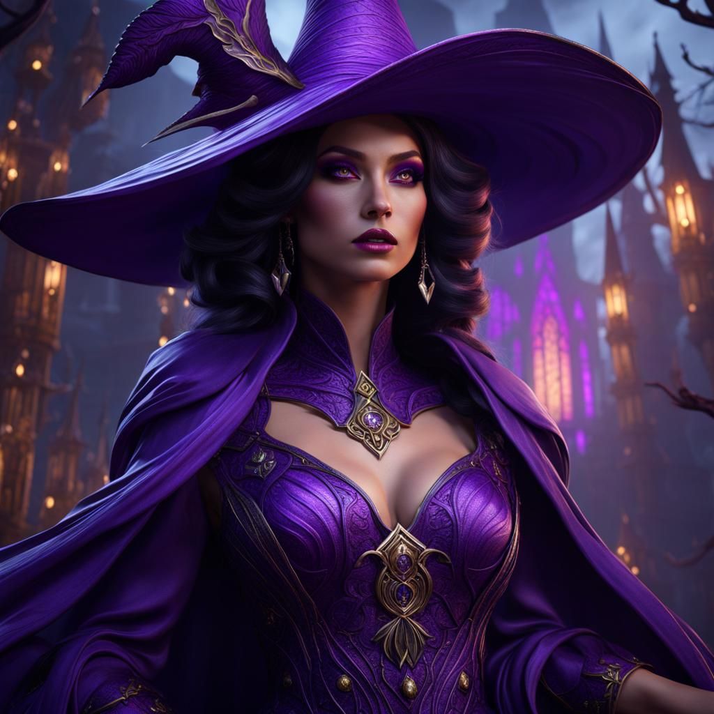 Detailed Purple Witch Matte Painting in 8k