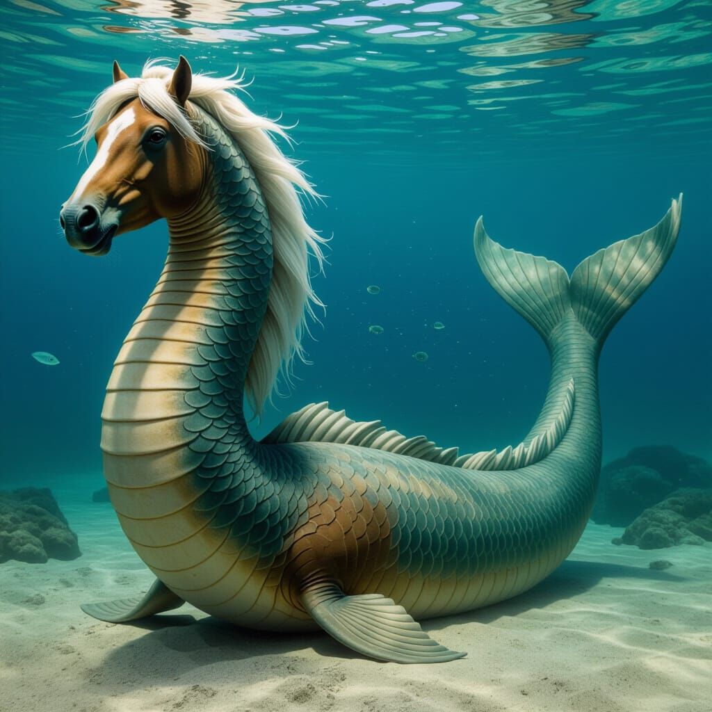 Aquatic Serpentine Horse Creature Digital Illustration