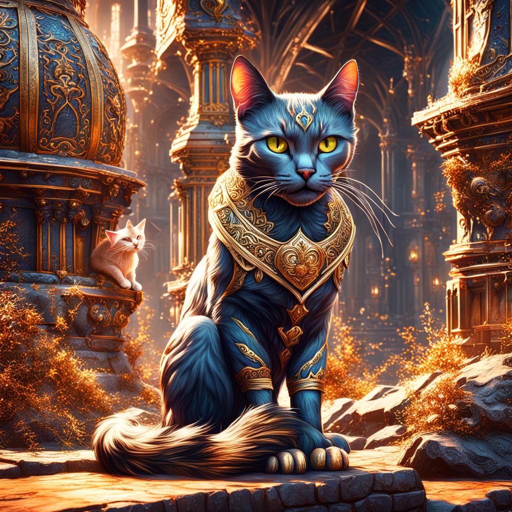 Fantastical Cat in Detailed Matte Painting