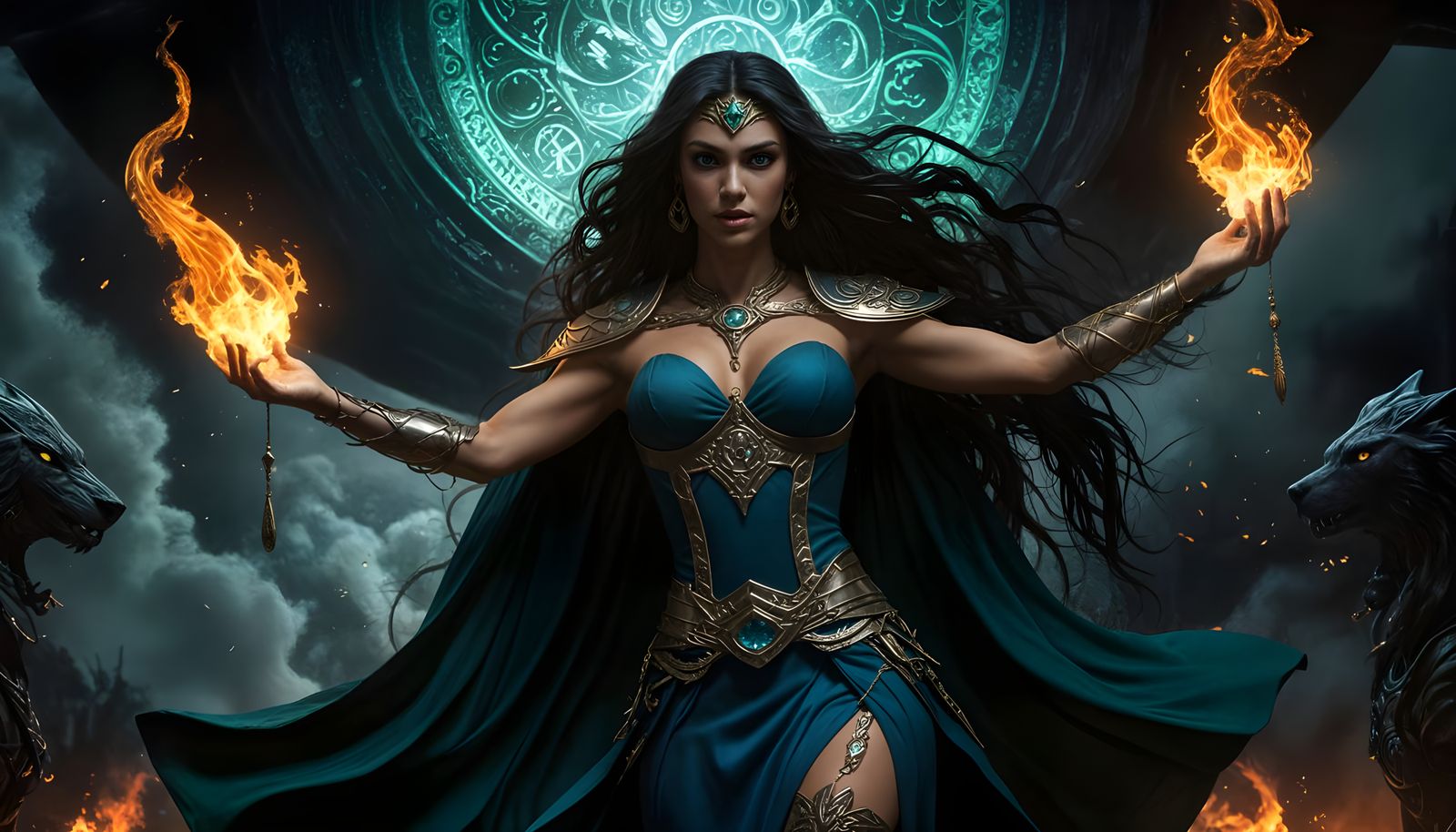 Amazonian High Priestess Confronts the Flames of the Underwo...