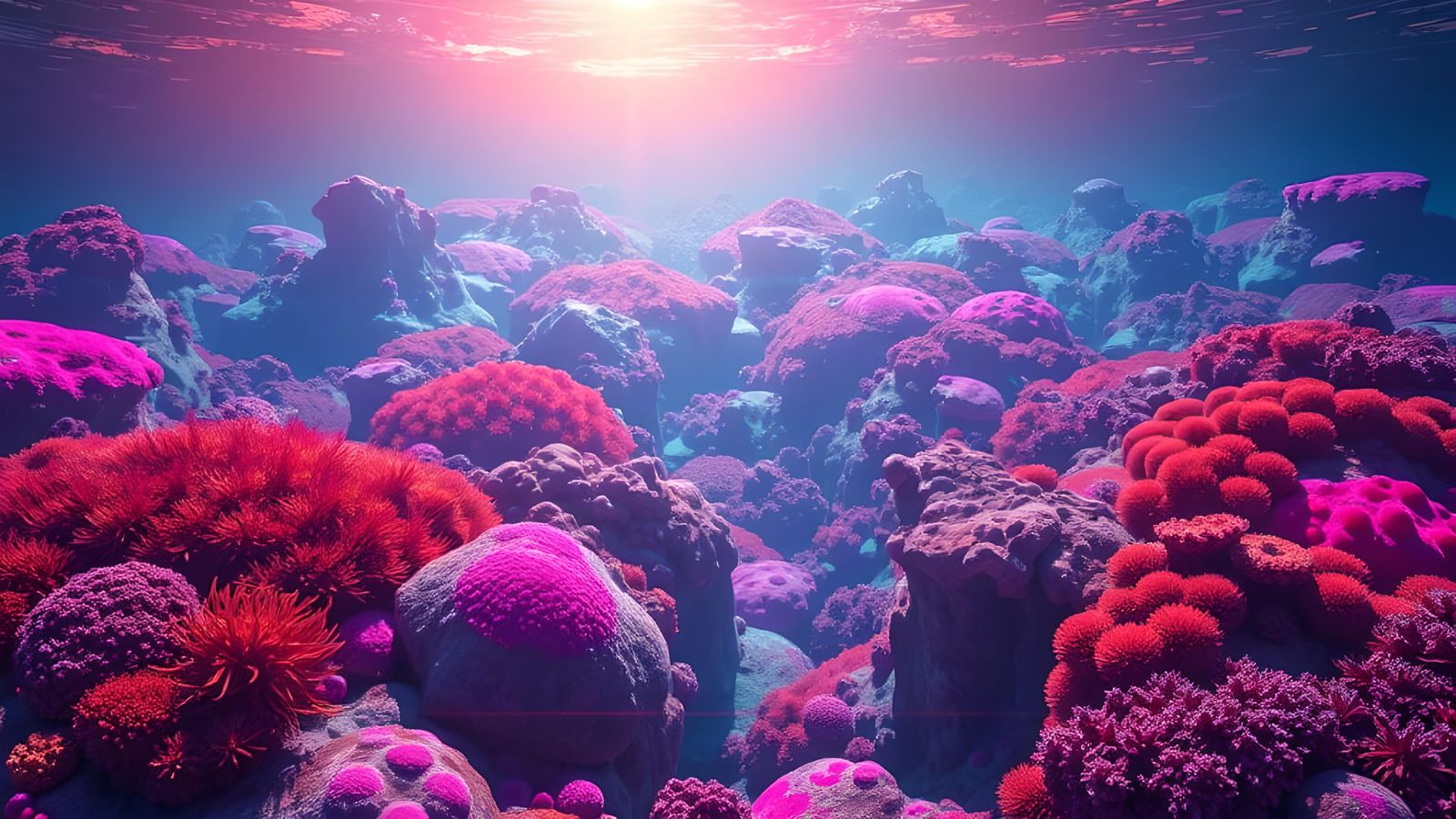 Fluorescent Coral Reef on Alien Planet: Hyperrealism