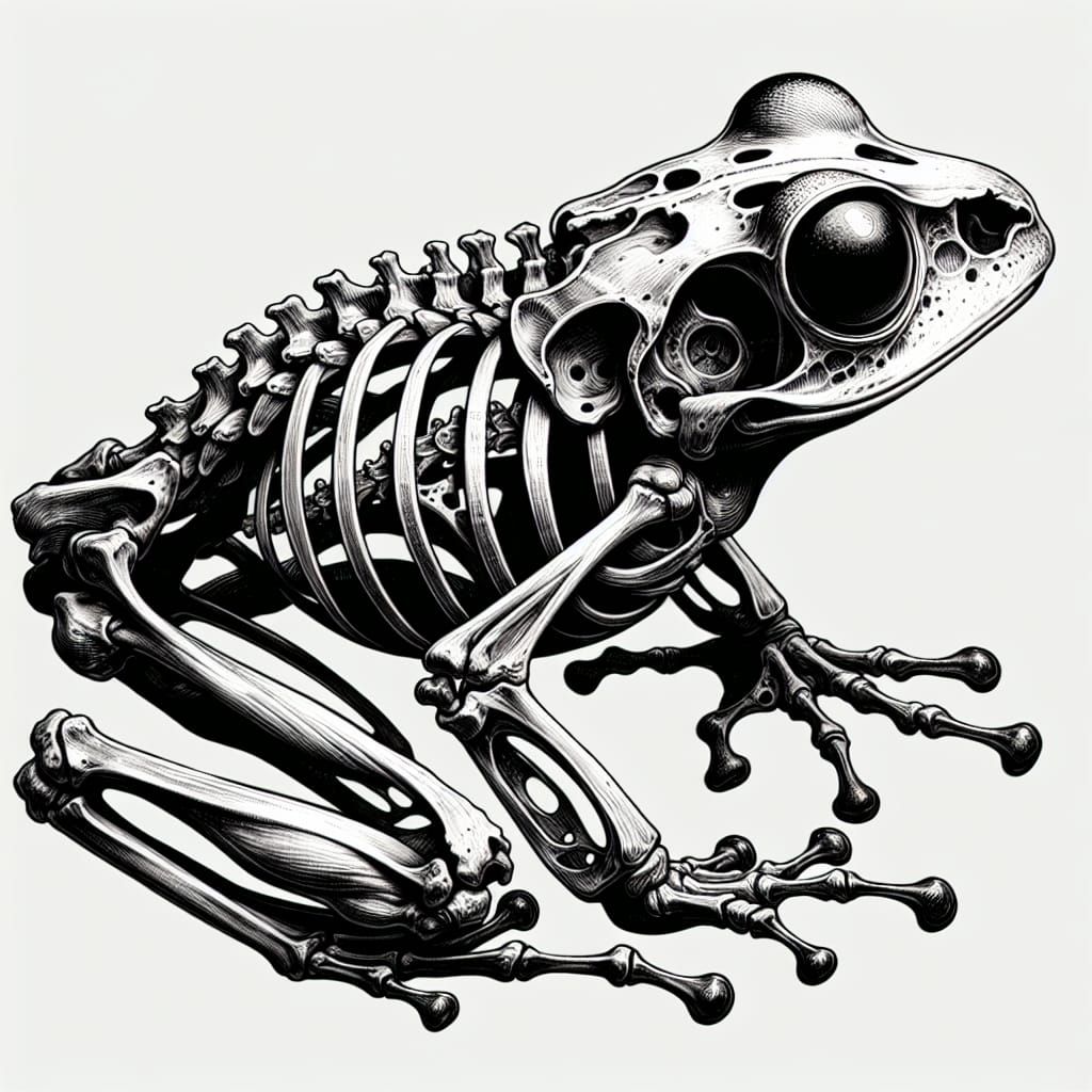 Detailed Charcoal Drawing of a Tree Frog Skeleton