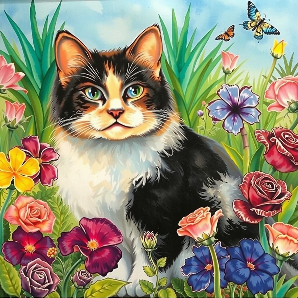 Cat in a summer garden