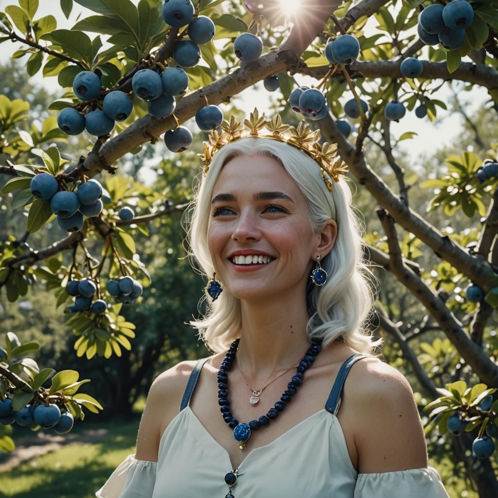 Hyperreal Girl with Blueberry Necklace in Cinematic Style