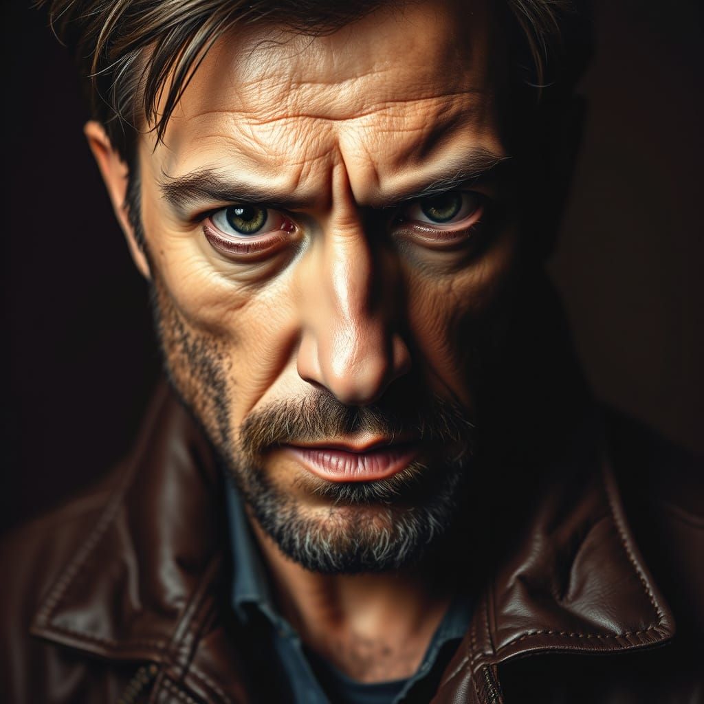 Man's Face in Chiaroscuro and Op Art Style