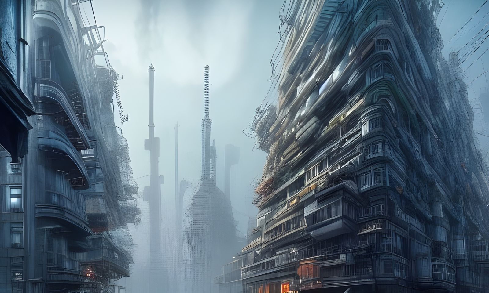 Epic Dystopian Floating City in Studio Ghibli Style