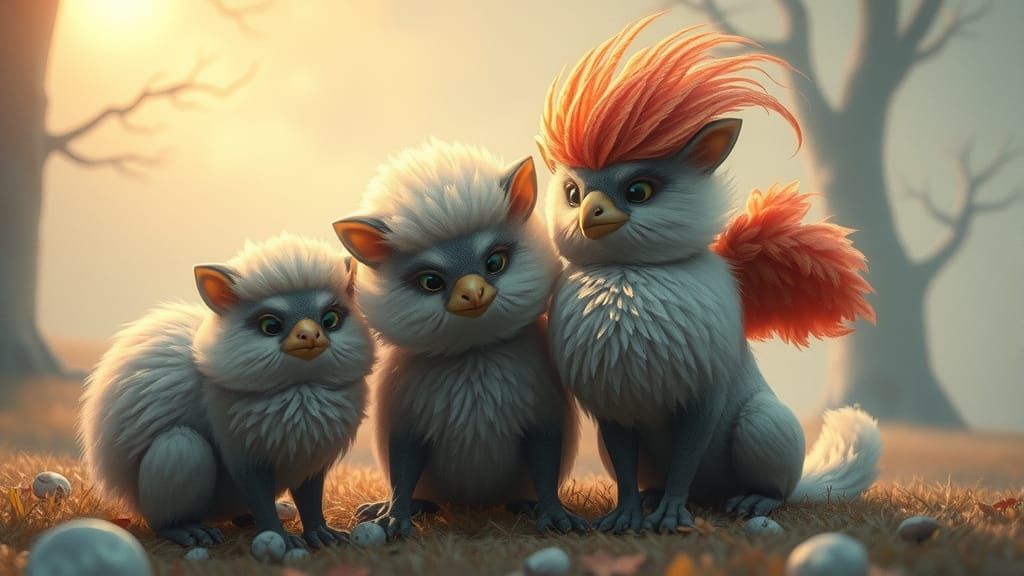 Gentle Furry Creatures in Dreamy Landscape